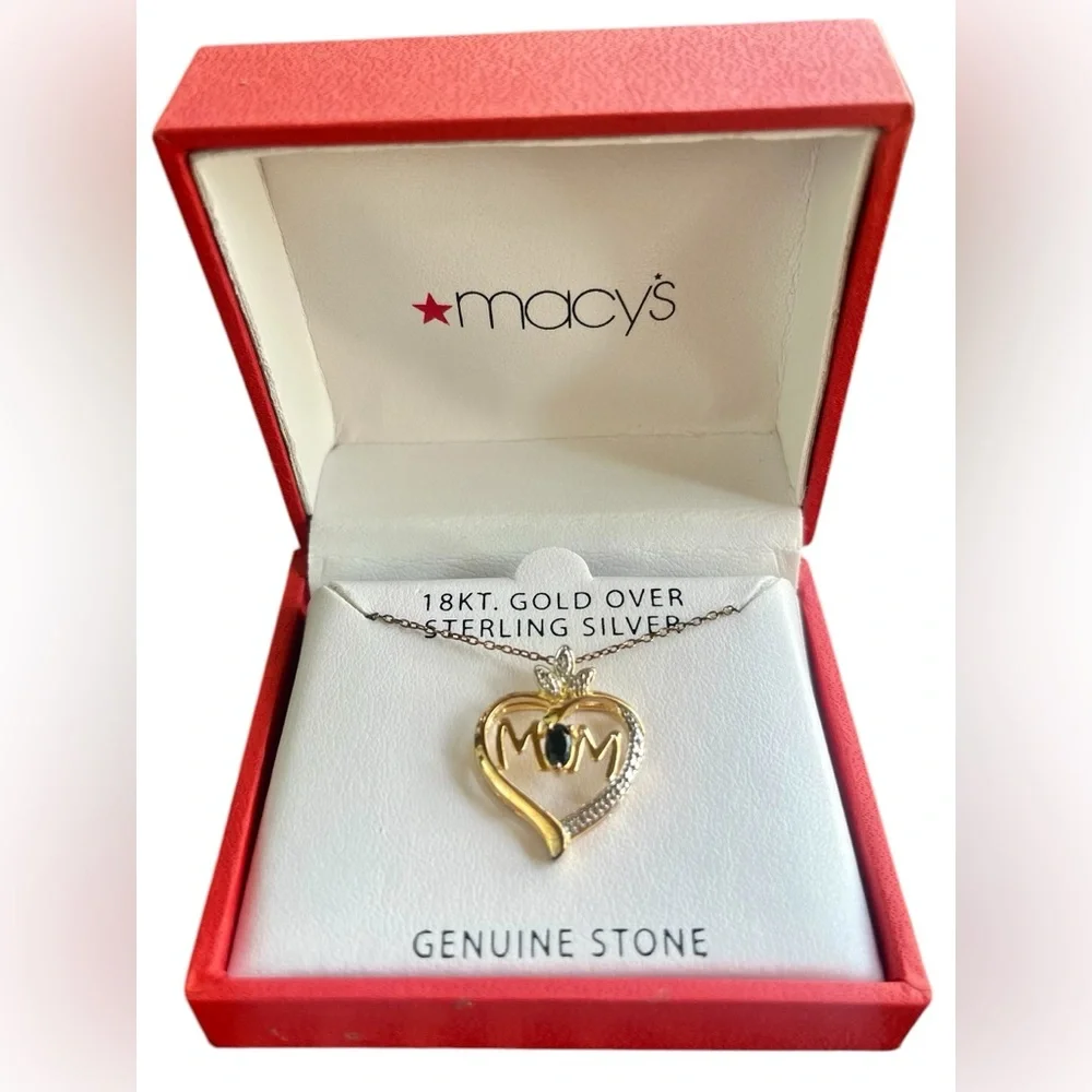 Macy's Gold and Silver Heart Necklace with Precious Stone SOLD! - Picture 1 of 8